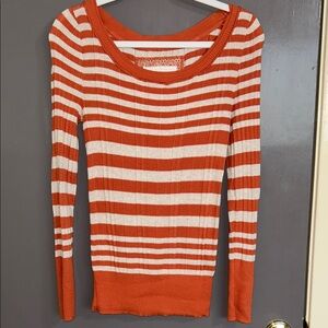 Mudd Orange and Cream Striped Scoop Neck Sweater Large
